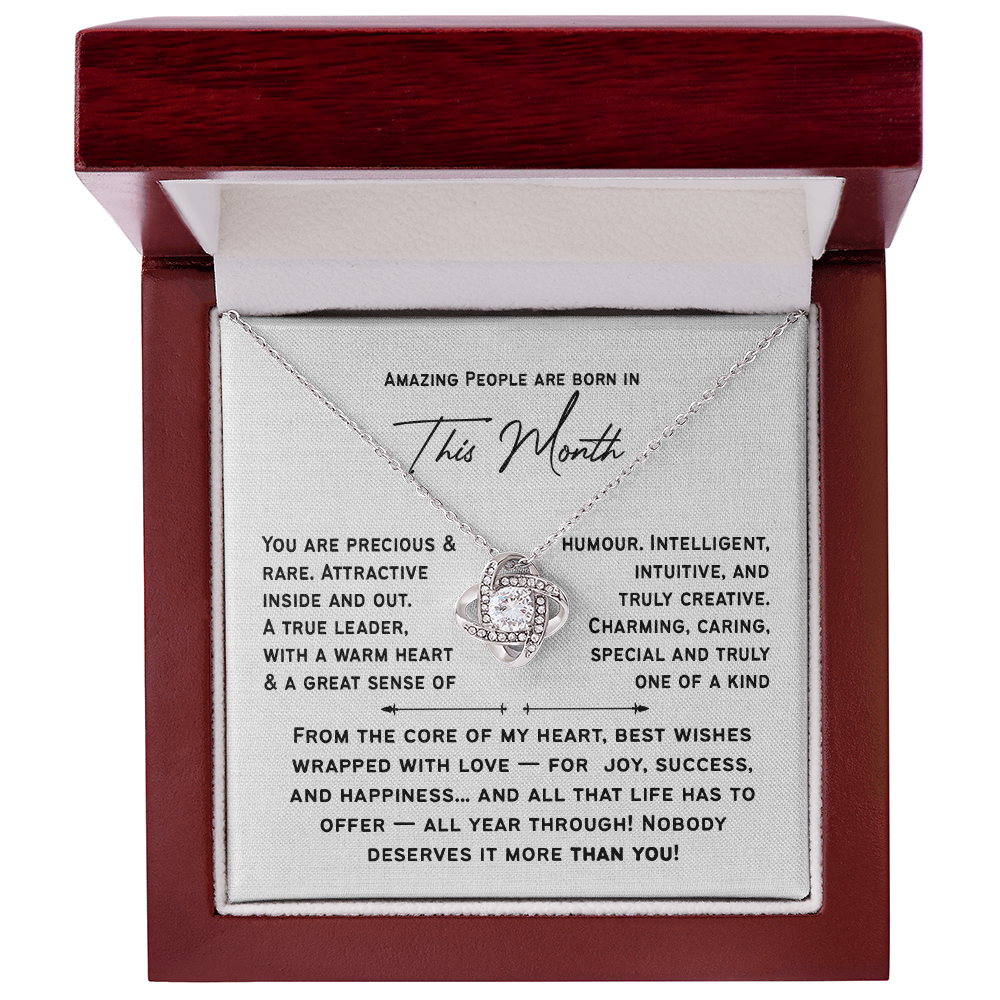 Personalized Birthday Love Knot Necklace for Her | Amazing People Are Born in [This Month], A Custom Birth Month Gift for Women & Girls