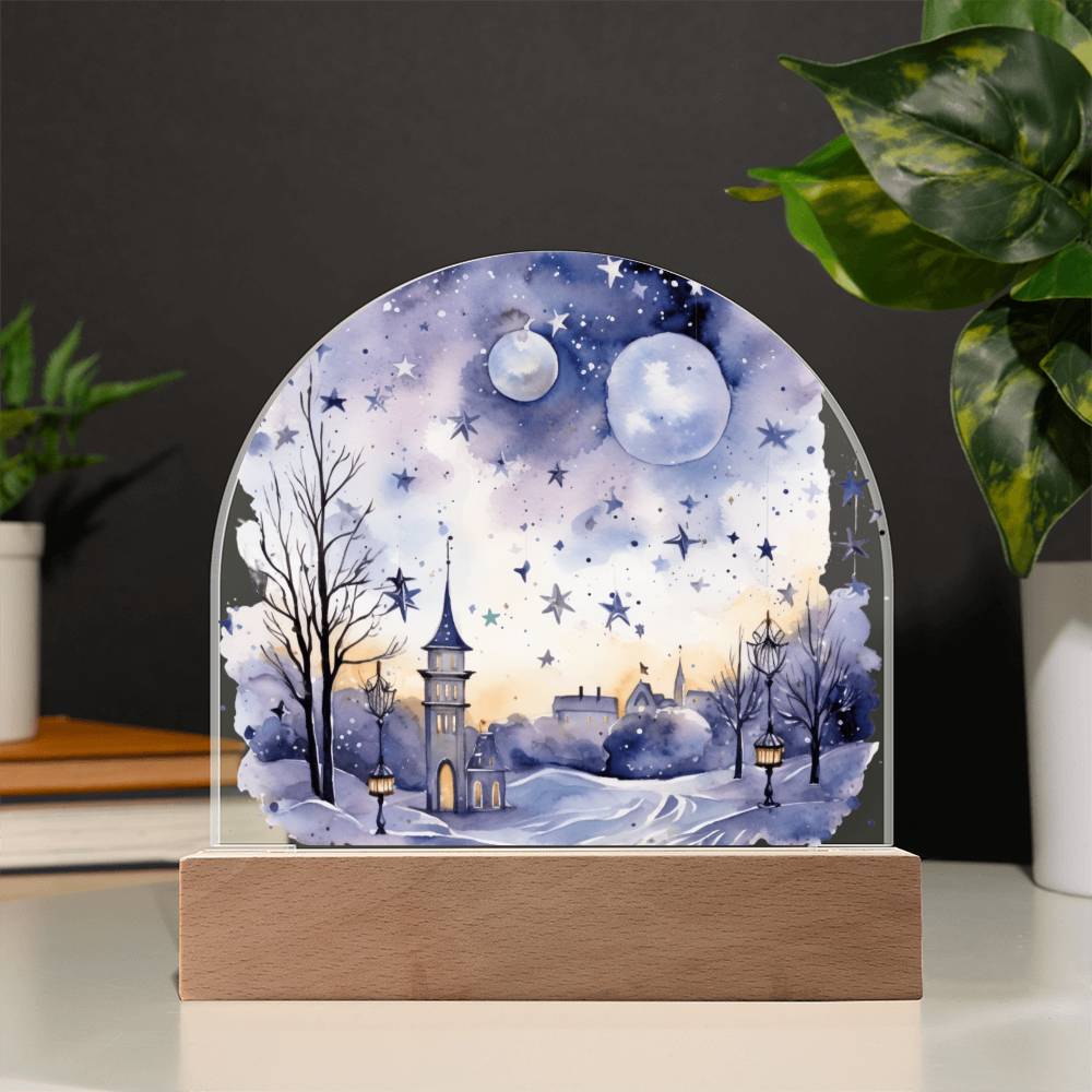 Starry Night in the Snow: Cityscape Acrylic Dome Décor | A gift for your loved ones