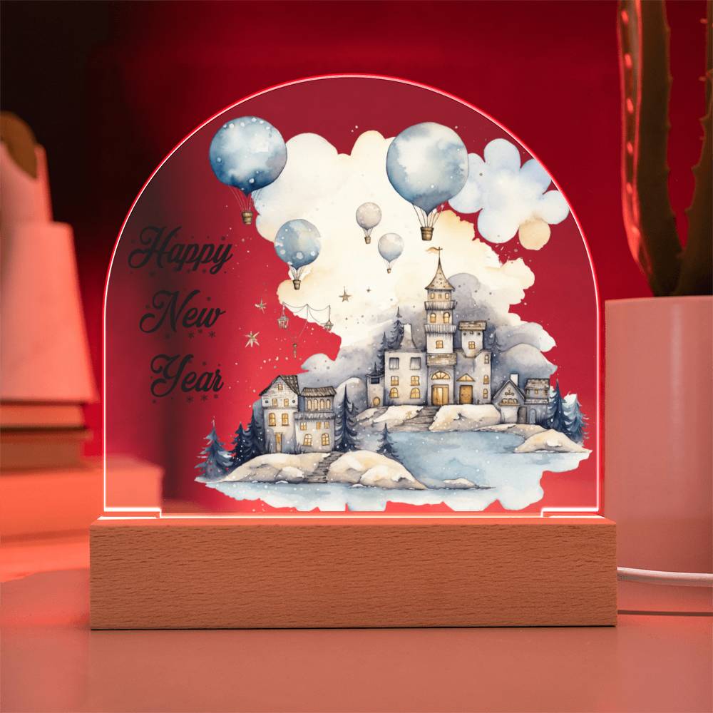 Celestial Cityscape: Winter Night Acrylic Dome Plaque | A gift for your loved ones