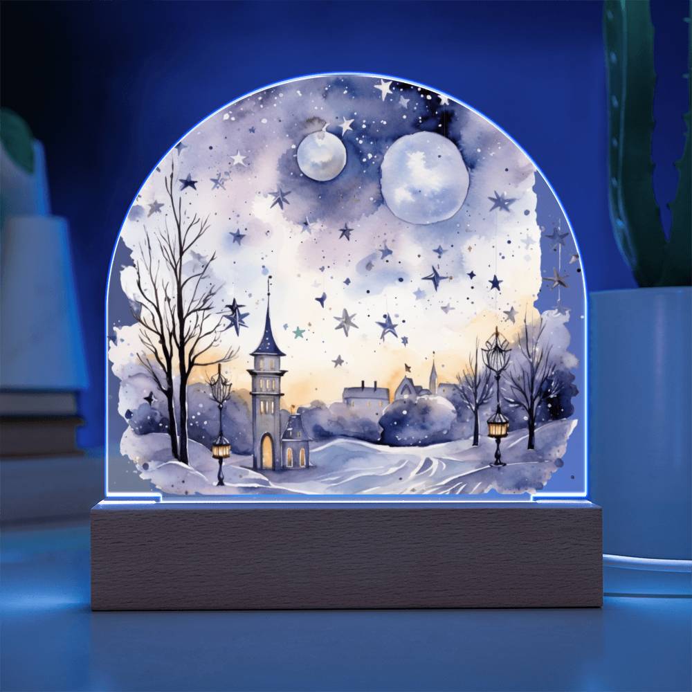 Starry Night in the Snow: Cityscape Acrylic Dome Décor | A gift for your loved ones